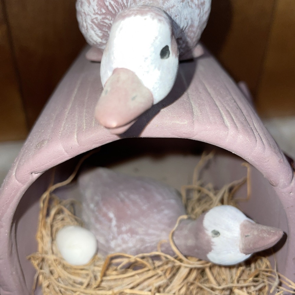 Ceramic Geese Duck With Mailbox Egg Nest Four Birds